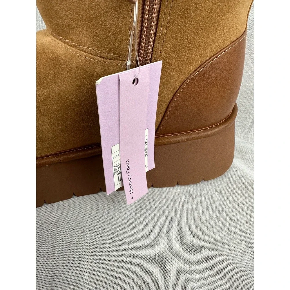 Wild Fable Womens Platform Ankle Boots Tan Faux Suede Faux Fur Lined Size 9 NEW - Picture 7 of 8